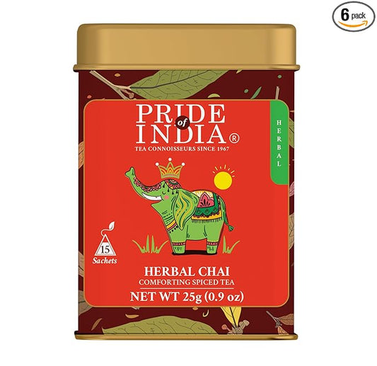 Pride Of India - Natural Herbal Chai (Comforting Spiced Tea), PACK of 6-15 Tea Bags Per Box