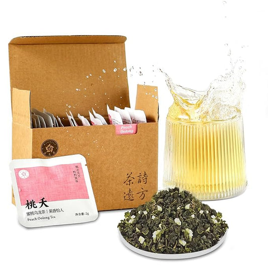 RIANTEA Peach Oolong Tea Bags – 20 Count Individually Wrapped Teabags (1.4oz/40g) – Low Caffeine, Naturally Sugar-Free – Hot or Iced Tea – Premium Leafy Teabags
