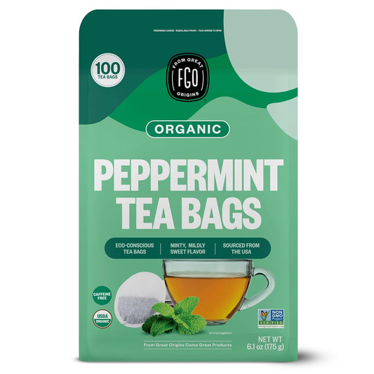 FGO Organic Peppermint Tea, 100 Count, Eco-Conscious Tea Bags, Caffeine Free, Packaging May Vary (Pack of 1)
