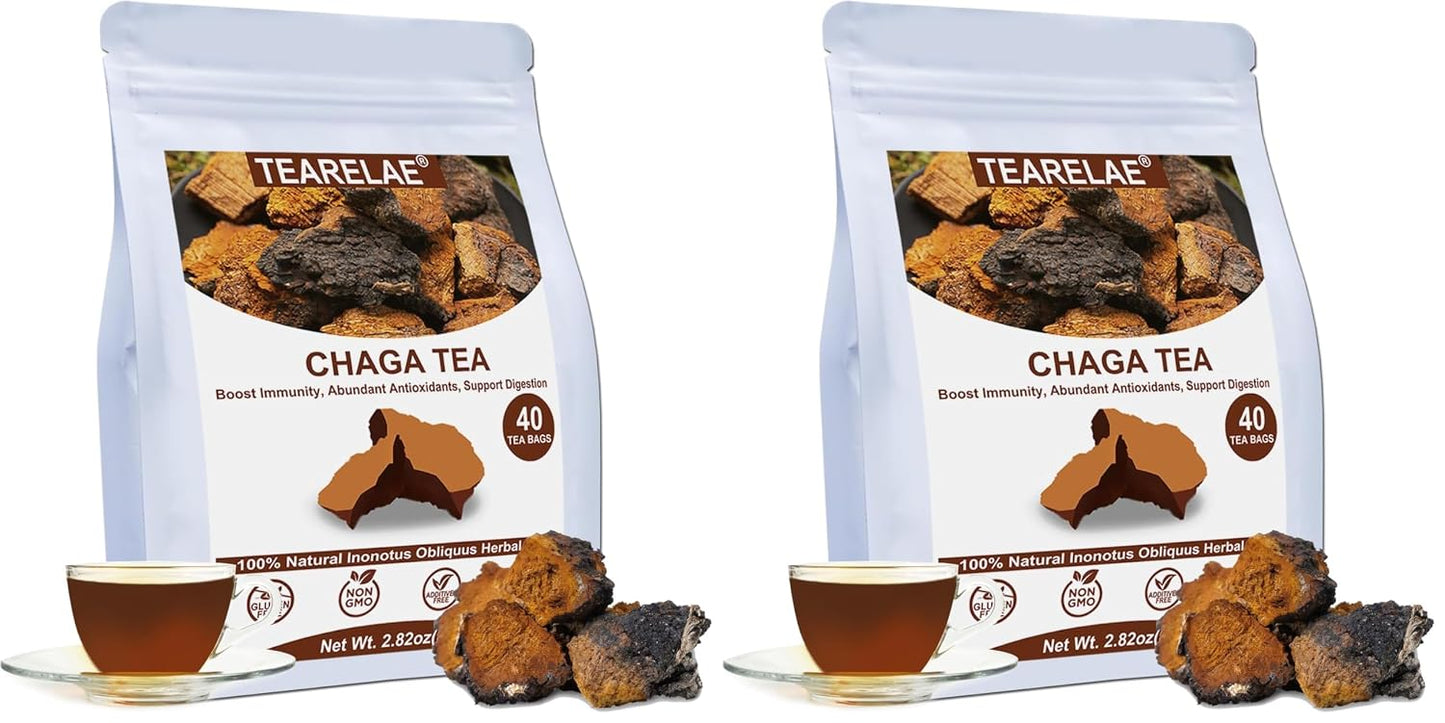 Tearelae - Chaga Tea - 2g x 40 Count - Wild Harvest from Siberia - 100% Pure Natural Chaga Mushroom Tea Bag - Additive-Free - Non-GMO