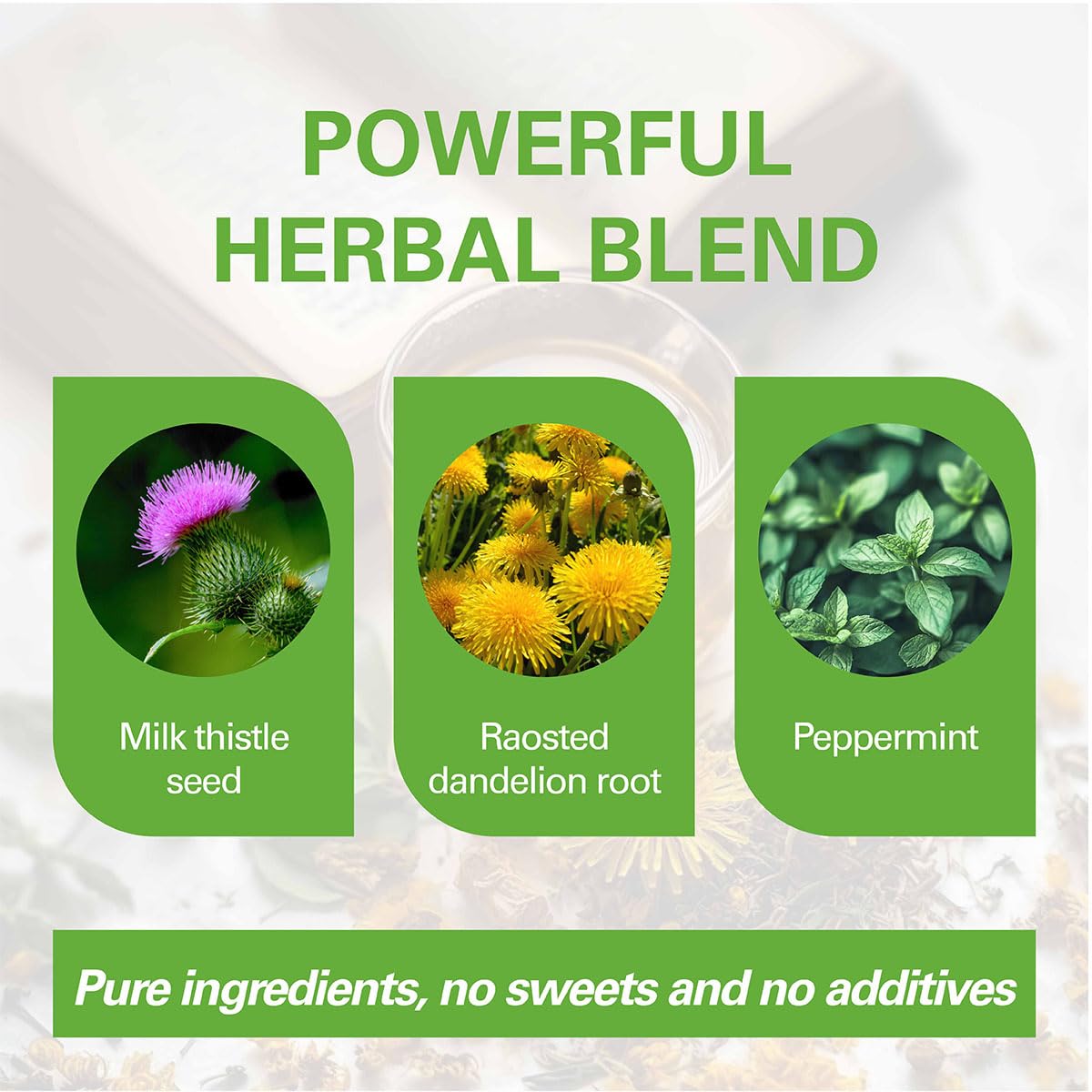 WT WEETEE Roasted Dandelion Root Tea with Milk Thistle and Peppermint 50ct | Natural Caffeine-free Dandelion Milk Thistle Herbal Tea Bags for Daily Cleanse, Toasted Nutty Flavor &amp; Coffee Alternative