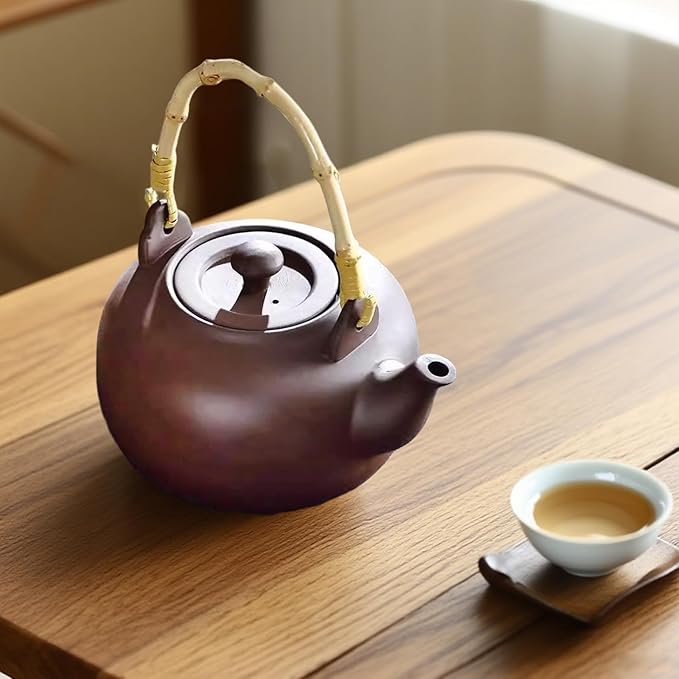 Japanese Tea Pot 800ml/28oz Purple Sands Clay Teapot with Wood Handle Kungfu Teapot for Stovetop