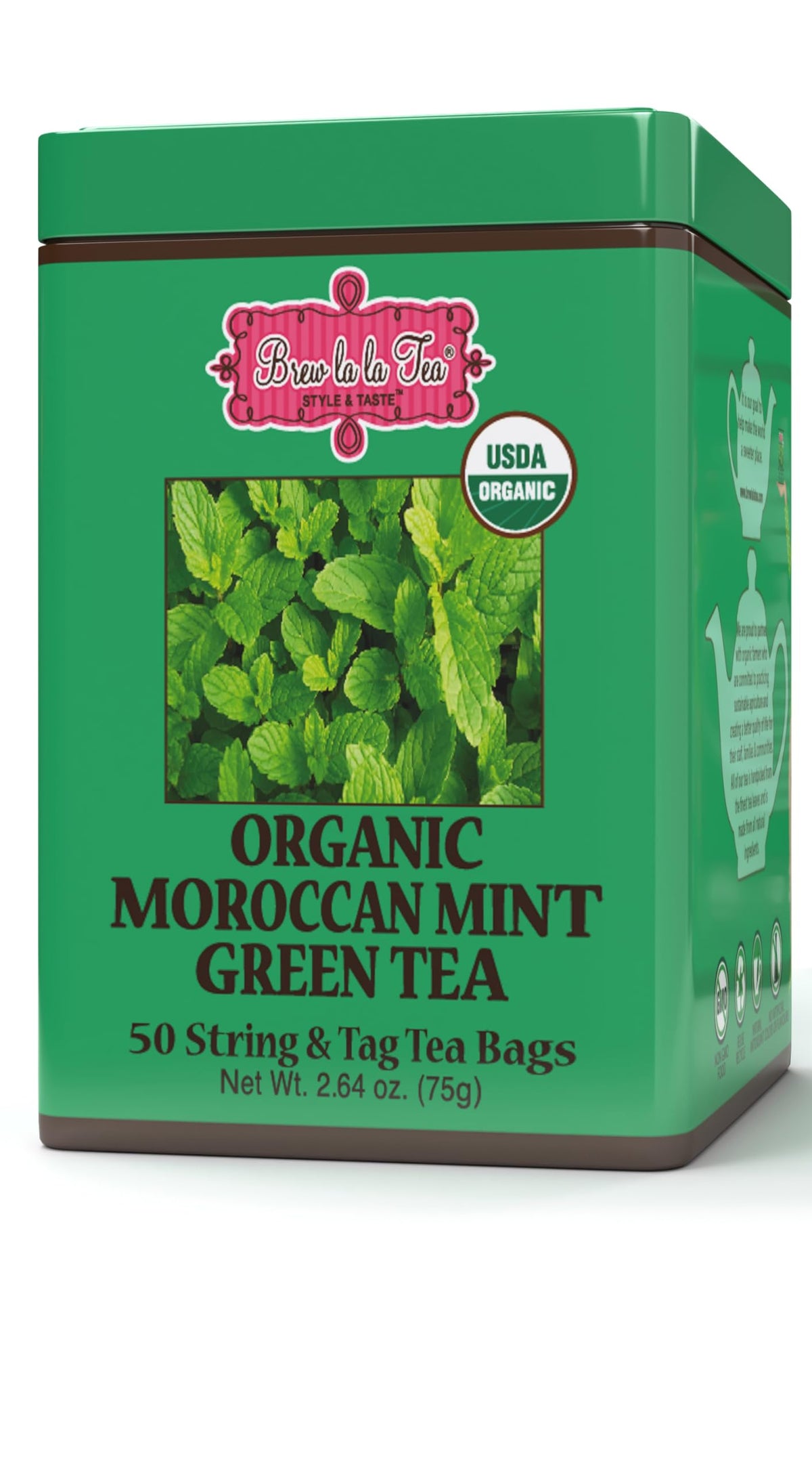 Brew La La Tea Brew La La Organic Green Tea - Moroccan Mint Flavor - 50 Double Chambered Bags - Low Caffeine Gourmet Tea