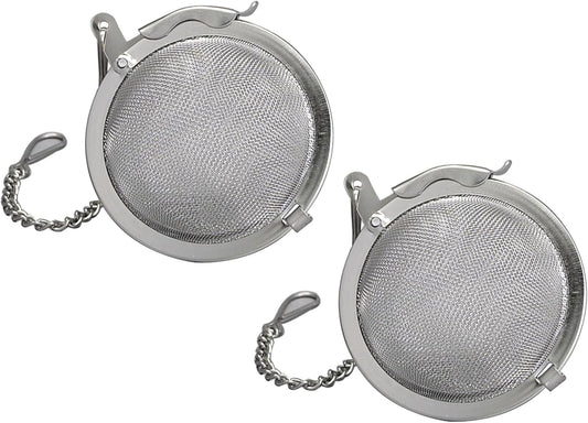 HIC Kitchen Mesh Ball Tea Infusers, 18/8 Stainless Steel Mesh For Loose Leaf Tea and Mulling Spices, Set of 2, 2-Inch