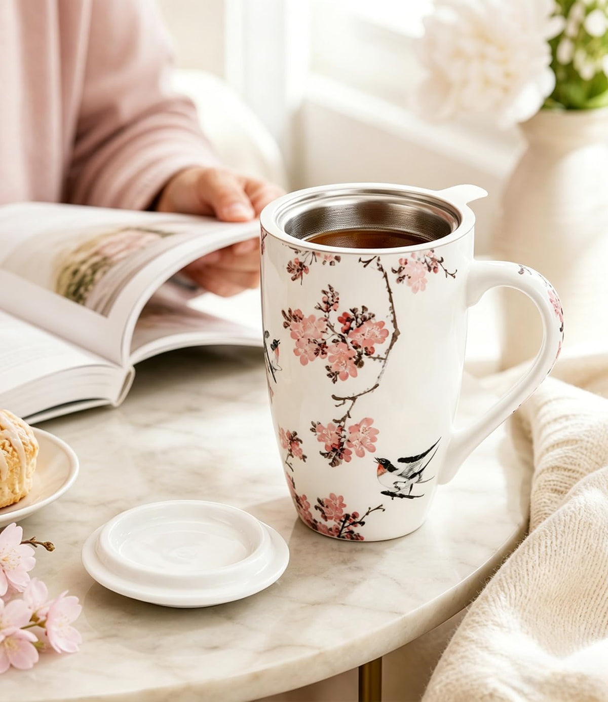 AmorArc Tea Cup With Infuser and Lid, 18oz Loose Leaf Tea Mug With Steeper