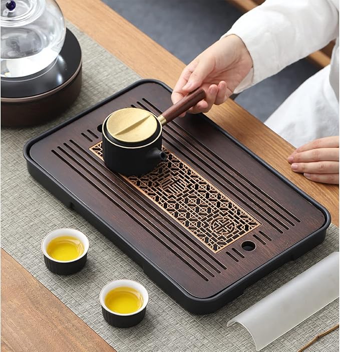 Bamboo Kungfu Tea Set - 14 * 10 inch Serving Tray with Drain & Store Water for Coffee Table & Living Room