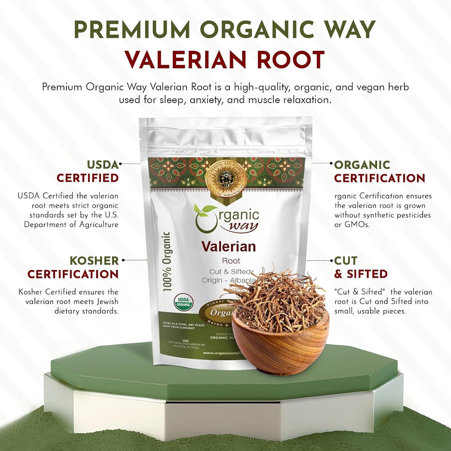 Organic Way Valerian Root Cut &amp; Sifted - Herbal Tea (4 Oz) | Valeriana officinalis, European Wild-Harvest - USDA Organic &amp; Kosher Certified; Non-GMO &amp; Gluten-Free 100% Raw from Albania