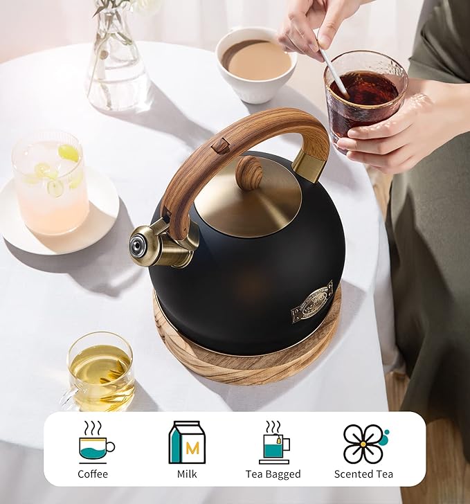 Tea Kettle & Tea Pot, 2.64 Quart Food Grade Stainless Steel Induction Whistling Tea Kettle for Stove Top Home Daily Use Teapot with Cool Touch