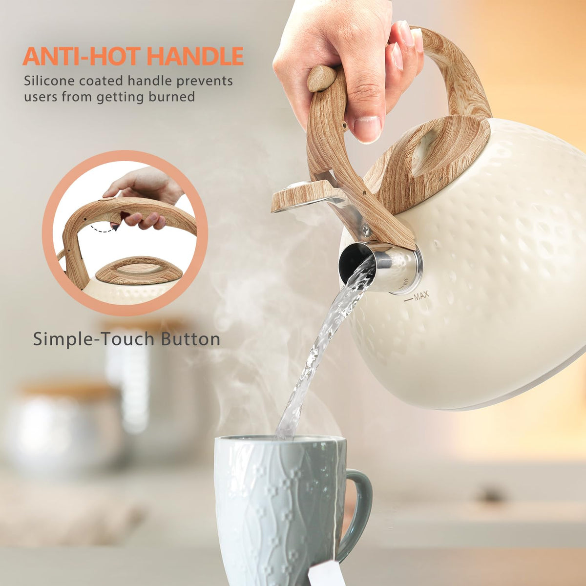 harriet Tea Kettle, Tea Pot for Stovetop, 2.5QT Whistling Kettle with 5-Layers bottom, Food Grade Stainless Steel Kettles