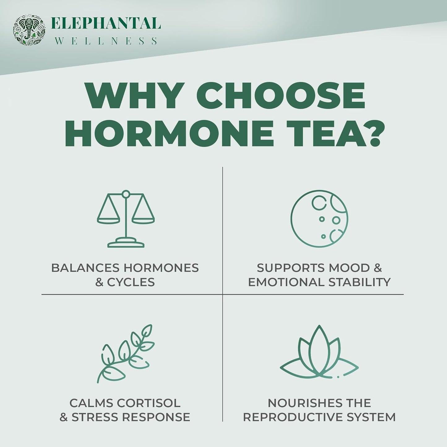 Elephantal Wellness Premium Hormone Herbal Tea | PCOS, Hormonal Balance & Mood Support with Chaste Berry, Shatavari, Dong Quai & Black Cohosh | Handmade, Non-GMO, Caffeine-Free Loose Leaf Blend | 2oz Loose Leaf, 20 Servings