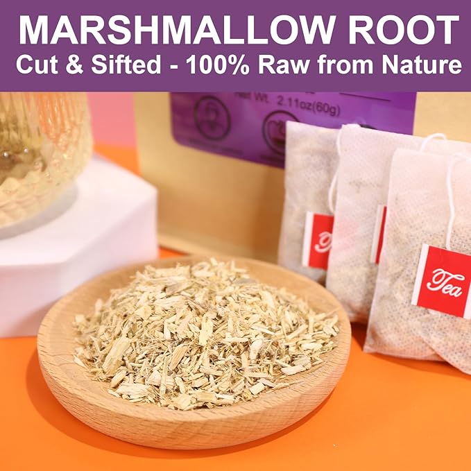 FullChea - Marshmallow Root Tea, 2g X 30 Count - Premium Natural Dried Cut & Sifted Althaea Officinalis - Non-GMO - Caffeine-free & Promote Digestion