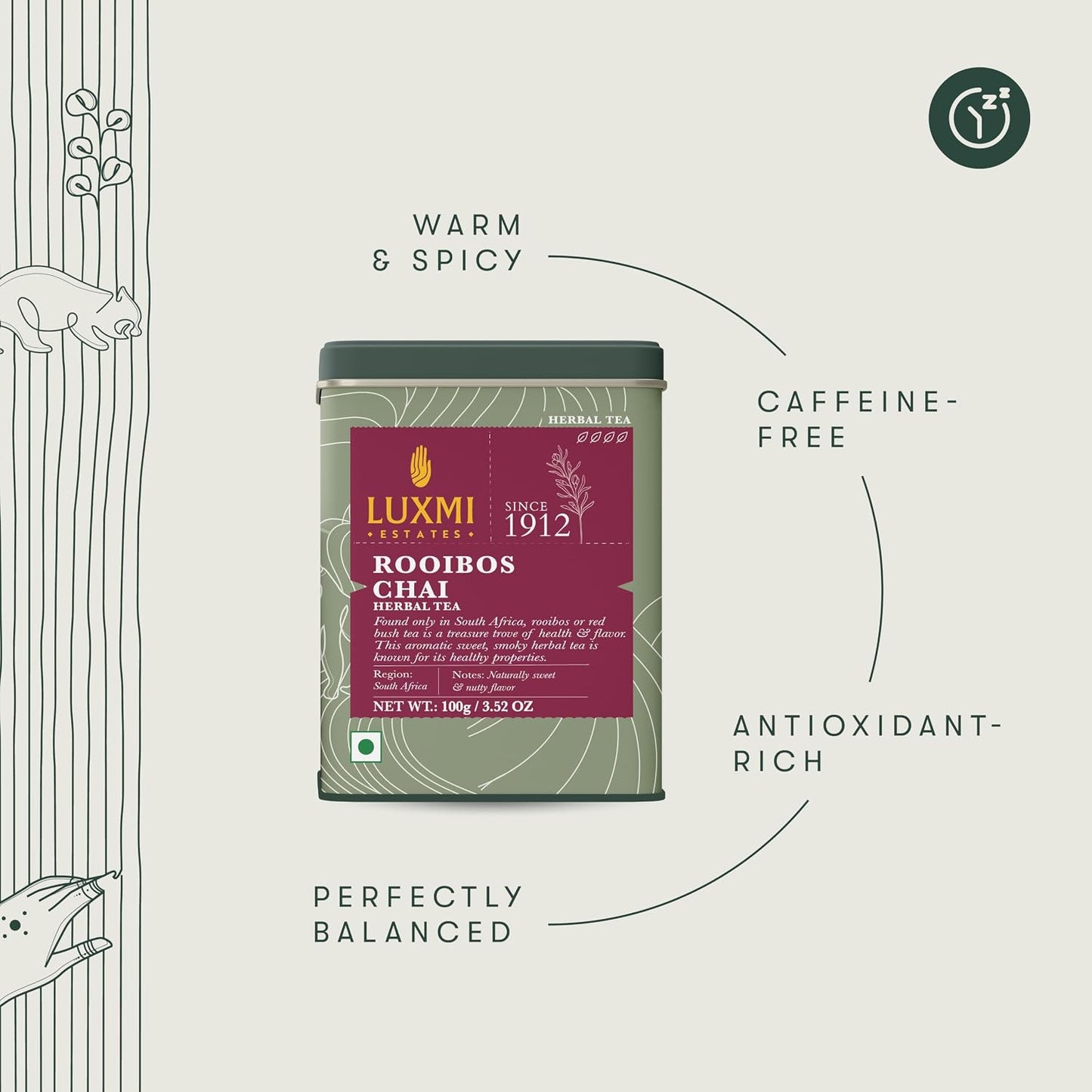 Luxmi Estates - Rooibos Chai - Rooibos Tea with Spices - Loose Leaf - 100g, 3.52 Oz (50 Cups), Limited Fall Tea with Cinnamon, Cardamom and Clove