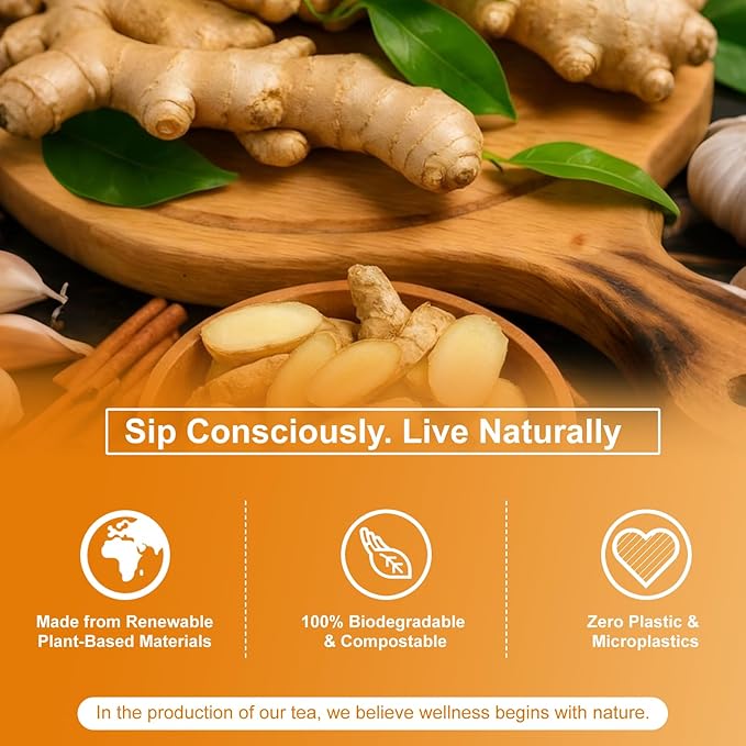 Ginger Turmeric Tea 2g x 60 Teabags | 100% Golden Blend for Wellness | Powerful Antioxidant & Natural Digestion Metabolism Support | Warming, Caffeine-Free Herbal Tea