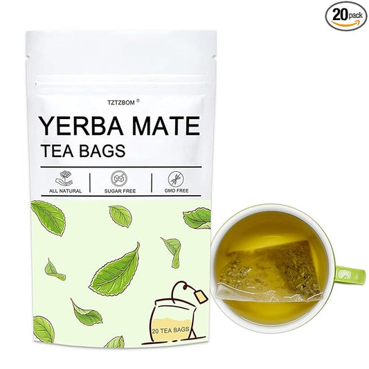 Yerba Mate, 20 Tea Bags, Natural Caffeine Yerba Mate Tea Bags, Smooth Energy & Focus
