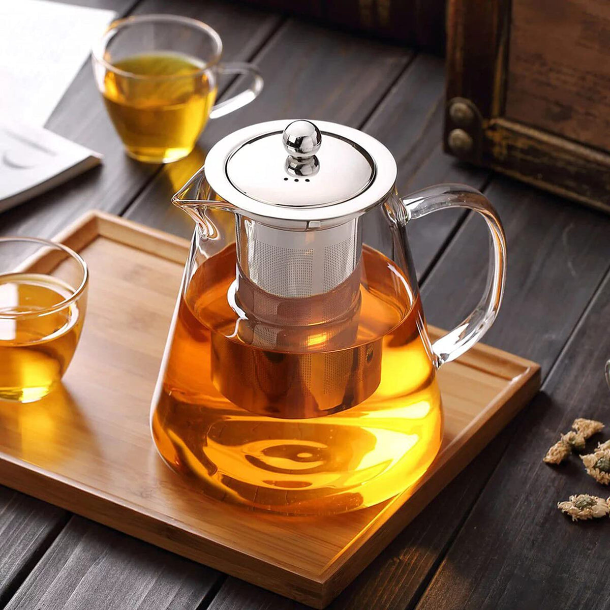 Newraturner Mini Size Glass Teapot Tea Kettle-with Stainless Steel Removable Infuser for Blooming Tea & Loose Leaf Tea