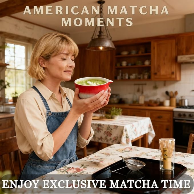 Matcha Whisk Set,8 Pcs Pink Matcha Kit - Ceramic Matcha Set Bowl with Spout,Bamboo Whisk & Holder,Scoop&Scoop Rest,Tea Towel,Stainless Sifter