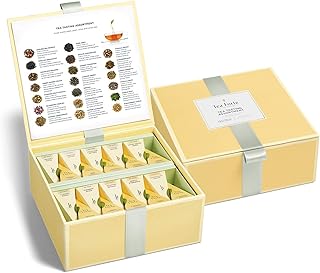 Tea Forte Organic Assorted Variety Tea Sampler, Tea Tasting Tea Chest Gift Box with 40 Handcrafted Pyramid Tea Infuser Bags, Black Tea, Herbal Tea, Oolong Tea, Green Tea, White Tea