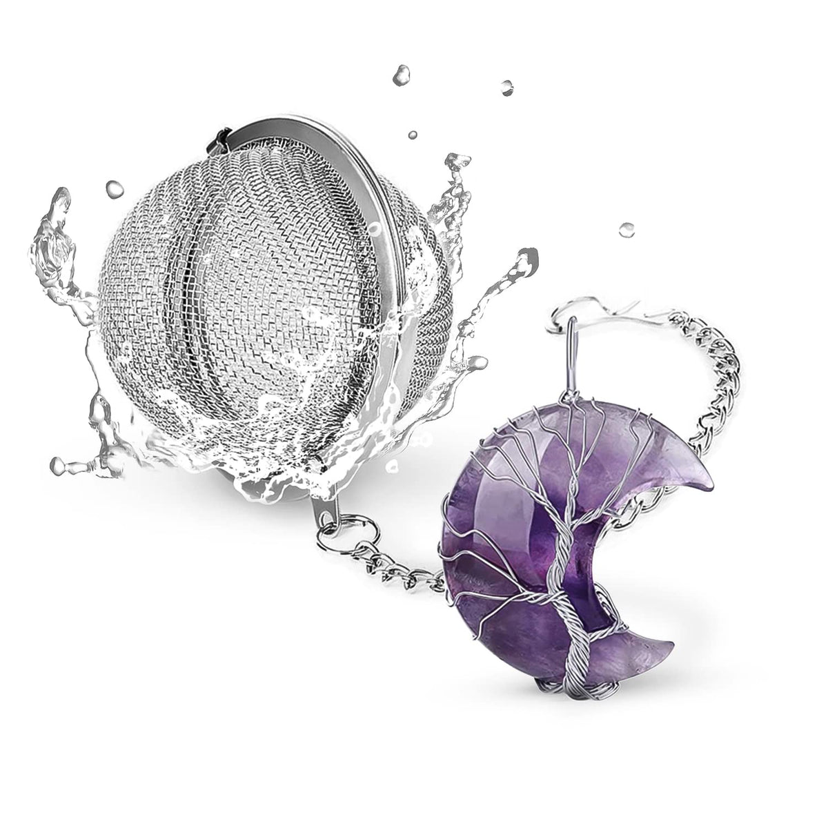 NSTaygate Tea Infuser Tea Strainer Tea Diffuser for Loose Tea Amethyst Tree of Life Wire Wrapped Crescent Moon Pendant Reiki