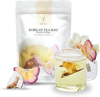 KKOKDAM Magnolia Butterfly Tea Bags – 10 Fancy Decaf Loose Leaf Teas for Iced or Hot Drinks – Elegant Korean Gifts for Women - Perfect as Tea Gifts & Womens Tea Gift Set