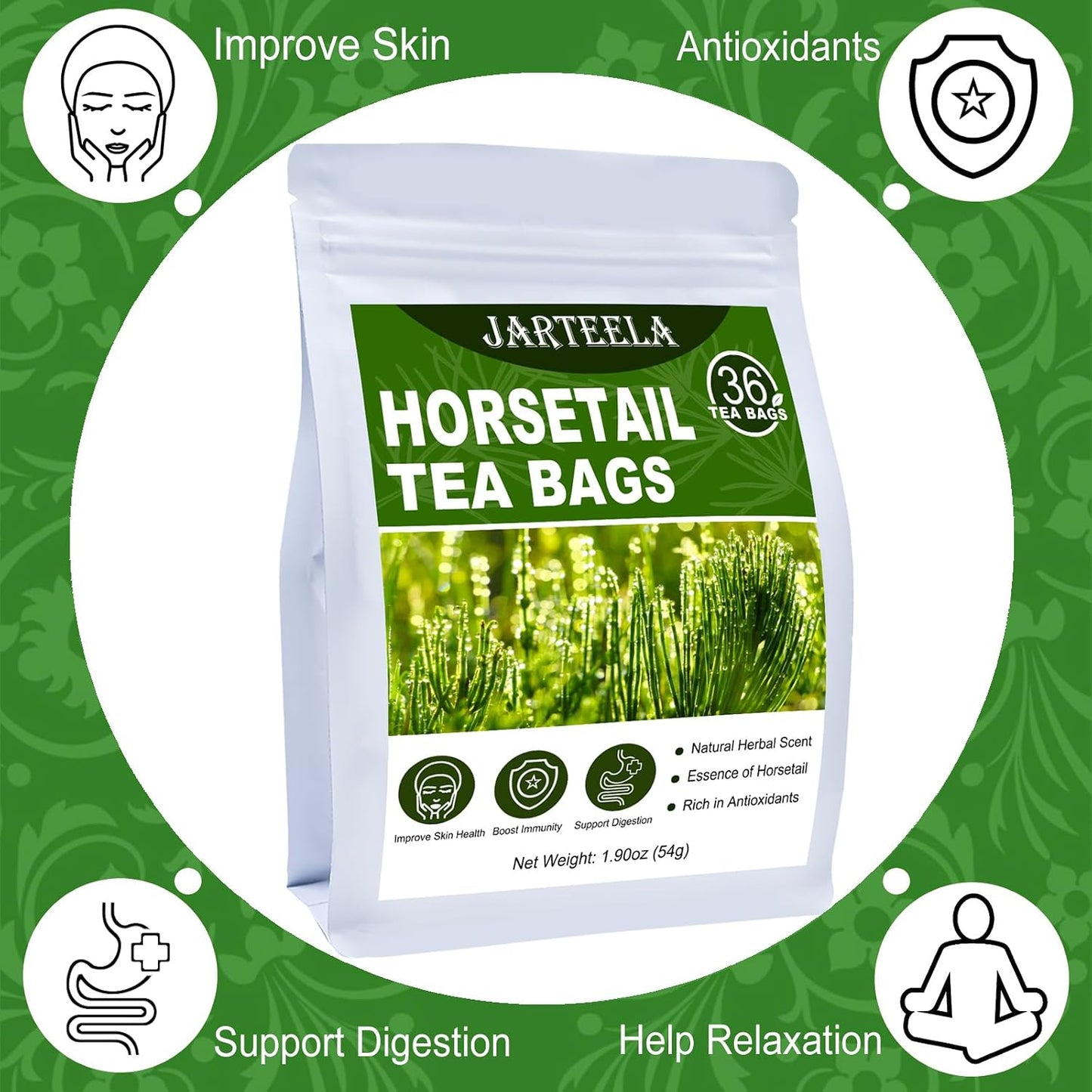 Jarteela - Horsetail Tea Bag, 36 Ct, Dried Horsetail Herbs, Cola De Caballo