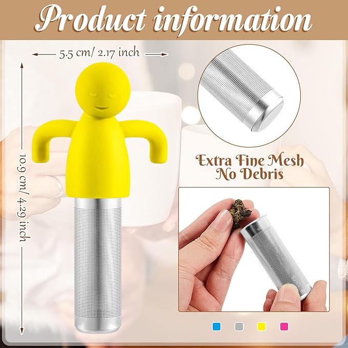 Hicarer 4 Pieces Tea Infuser for Loose Tea Cute Fine Mesh Tea Strainer Stainless Steel Tea Filter Ball Tea Diffuser Steeper for Teacups Teapots (Gray,Blue,Rose Red,Yellow)