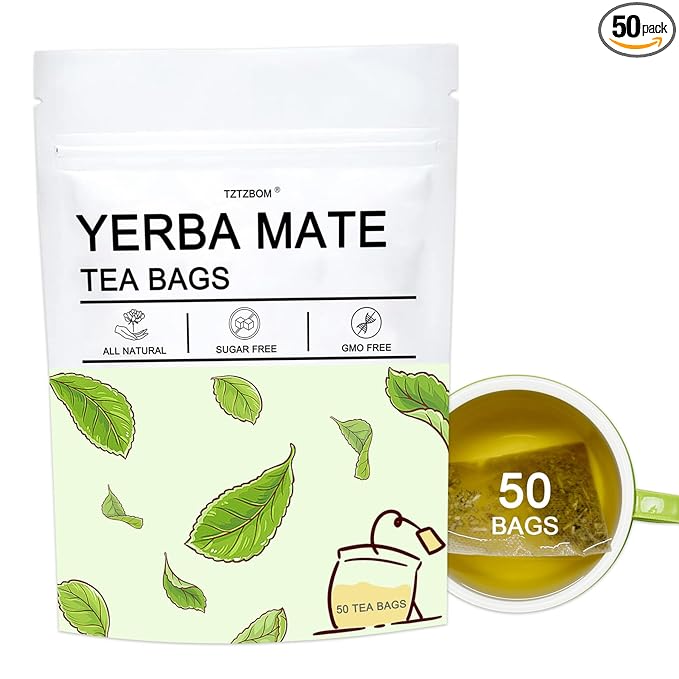 Yerba Mate Tea Bags - Unsmoked Yerba Mate, Hi-Caffeine - Organic Detox Tea - Rich in Chlorophyll, Antioxidants and Vitamins & Boost Energy, 50 Count