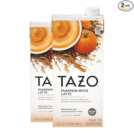 TAZO Pumpkin Spice Latte Black Tea Concentrate, 32 Fl Oz Carton (Pack of 2)