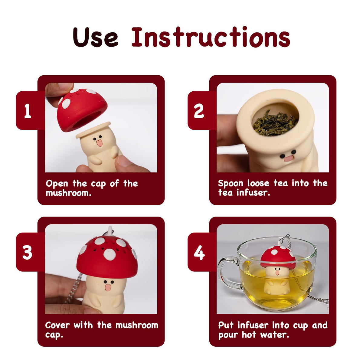 Hobrad Mushroom Tea Infuser Loose Leaf Tea Strainer Cute Kitchen Accessories