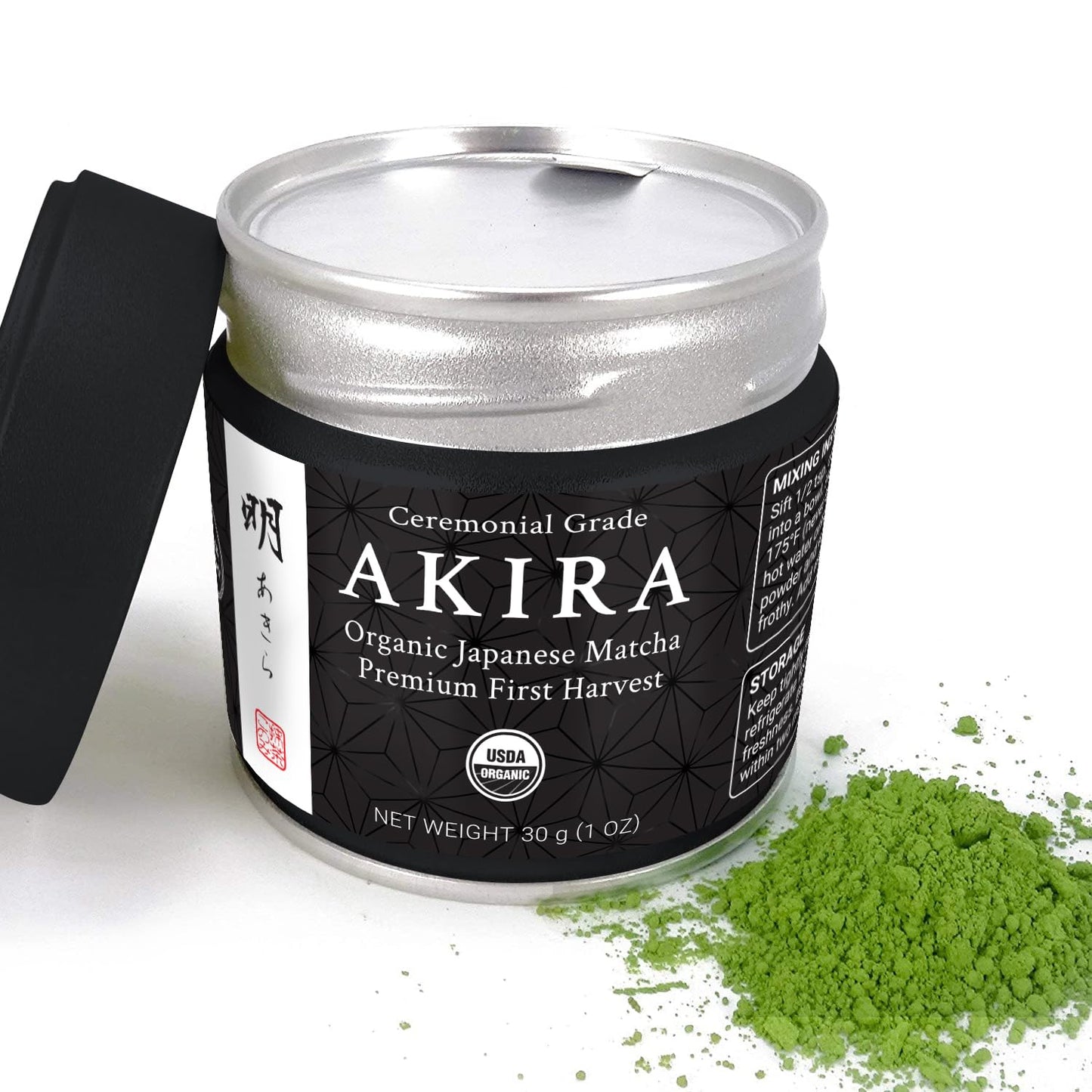 Akira Matcha 30g (1 oz) - Organic Premium Ceremonial Japanese Matcha | First Harvest Matcha Green Tea Powder - Zero Sugar - USDA and JAS Certified