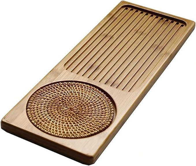 Tea Tray for Gongfu Tea, Wooden Serving Tray with Drainage Grid and Water Storage, Detachable Design, 34 * 12/40 * 15 cm