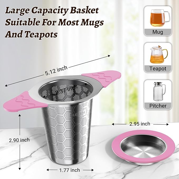 Tea Infuser for Loose Leaf Tea,18/8 Stainless Steel Tea Infuser with Heat Proof Silicone Handles