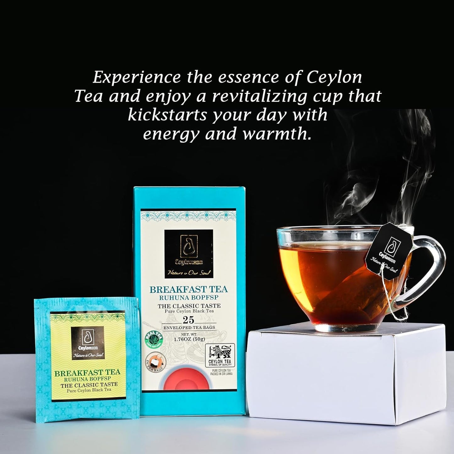 Ceylonzon Ceylon Breakfast Tea Classic Taste 25 Individually Foil-Wrapped Tea Bags 40g Experience with Natural Ceylon Tea, Relaxing and Fresh