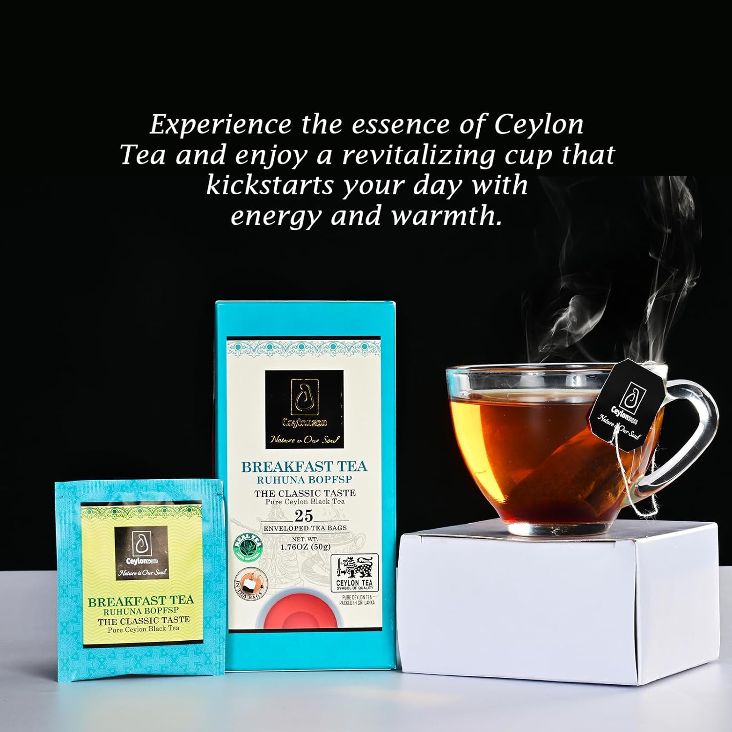 Ceylonzon Ceylon Breakfast Tea Classic Taste 25 Individually Foil-Wrapped Tea Bags 40g Experience with Natural Ceylon Tea, Relaxing and Fresh