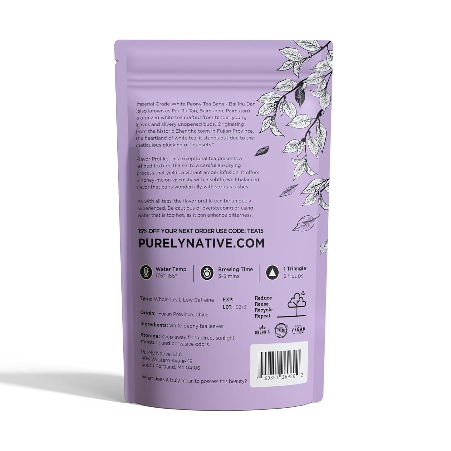 Imperial Grade White Peony Tea Bags - Bai Mu Dan (also known as Pai Mu Tan, Baimudan, Paimutan) - Chinese White Peony Tea