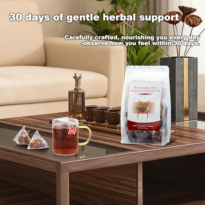 Liuhbn Brown Sugar Ginger Tea Decaffeinated (10g x 20 packs) Is A 100% Natural Herbal Tea With Ginger Slices, Red Dates, Longan, Brown Sugar Blocks