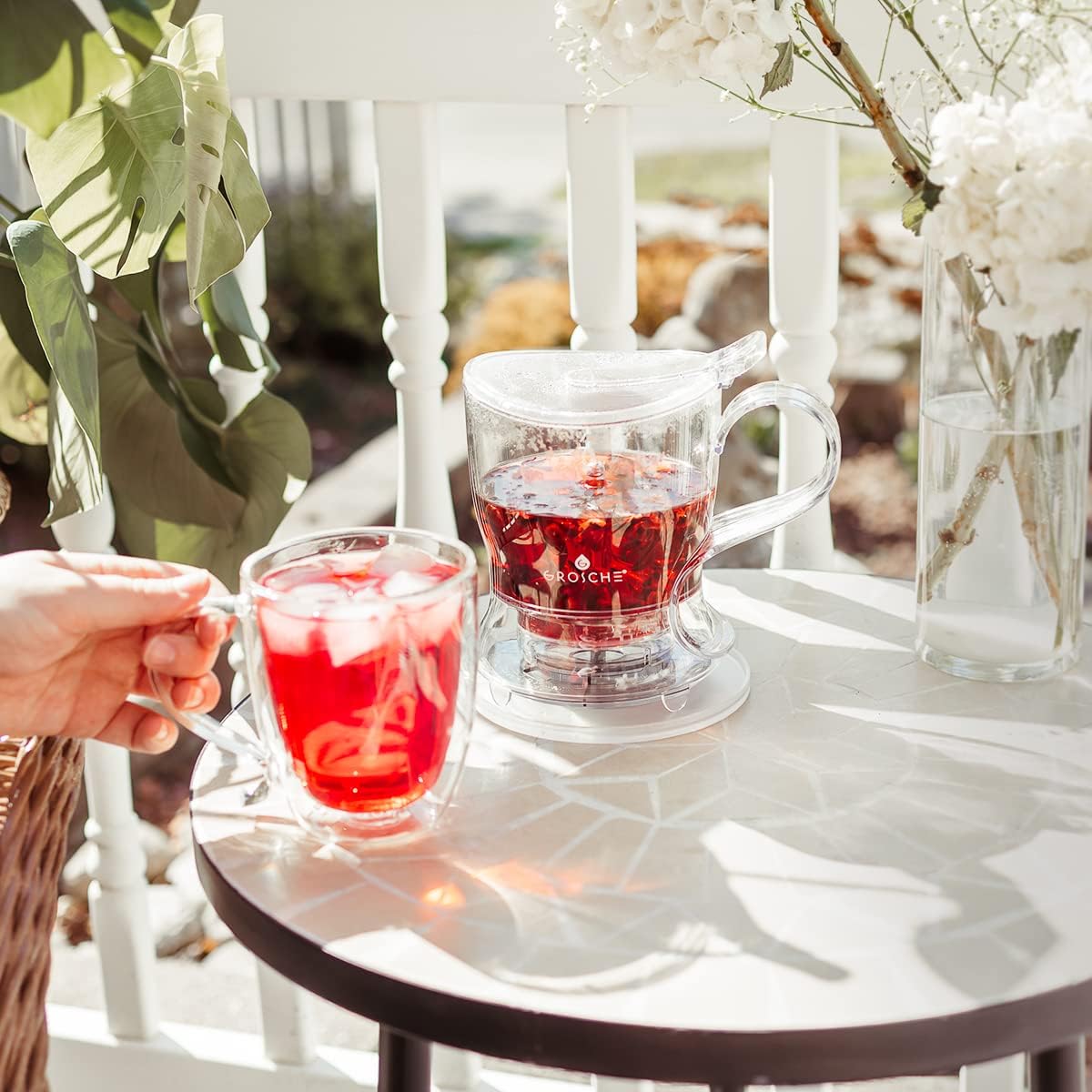 GROSCHE Aberdeen Smart Tea Maker BPA-Free Tea Infuser Clear 34 oz (1000 ml) | Drip-Free Bottom Dispenser, Coaster, Easy Brewing, Simple Cleanup, Tritan Build, Loose-Leaf Steeping, Stylish Design