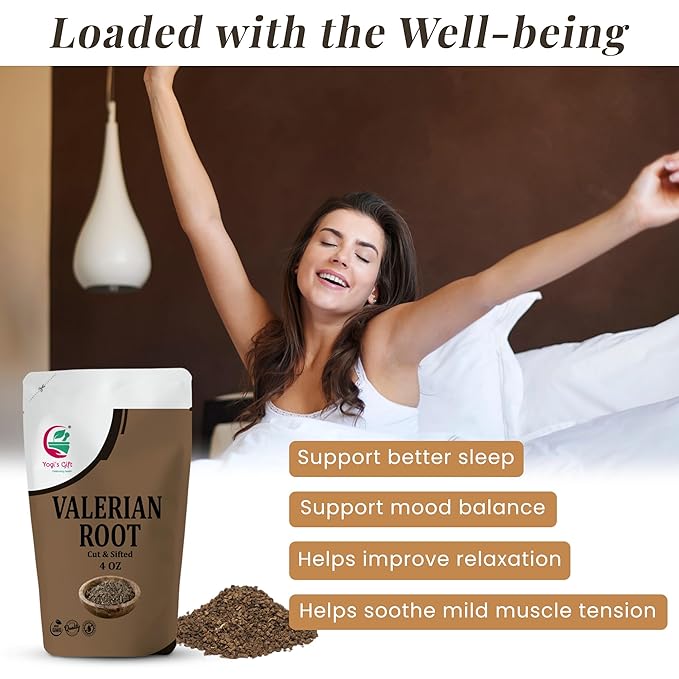 Valerian Root 4oz, Cut & Sifted, 100% Natural & Pure, for Tea & Herbal Blends, Naturally Strong Aroma, Resealable Bag for Freshness - By Yogi’s Gift®