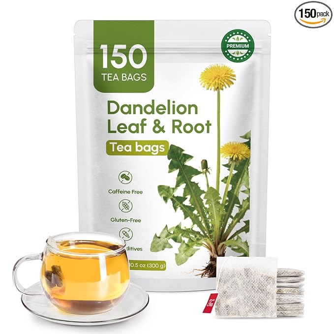 Premium 150 Dandelion Tea Bags - Pure | Caffeine Free - No Additives & Non-GMO