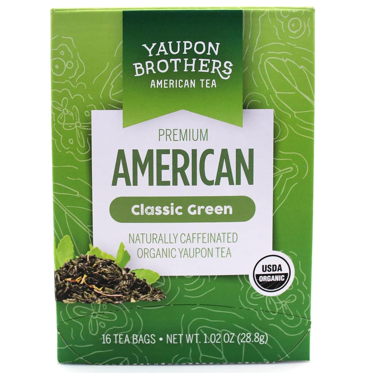 Yaupon Brothers American Green Yaupon Tea, Organic, 16 Tea Bags