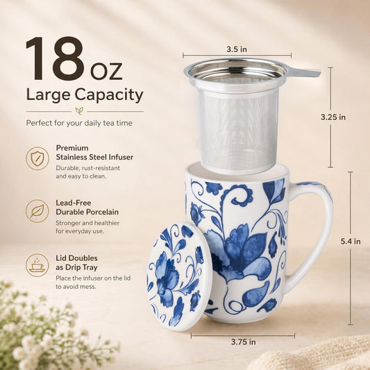 GBhome Tea Mug with Infuser and Lid,18 oz Loose Leaf Tea Cup with Steeper