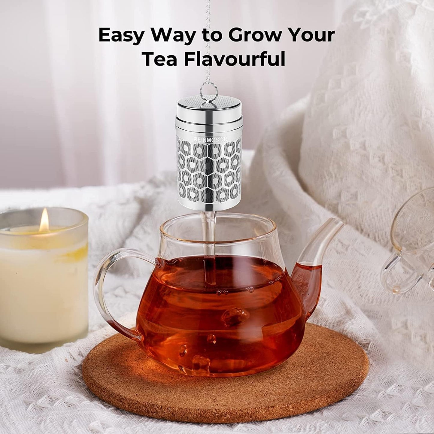 2 Pack Reinmoson 304 Stainless Steel Tea Strainers for Loose Tea 1.5”x2.2” | Extra Fine Mesh Tea Infuser for Loose Leaf Tea Steeper, Updated Slim Threaded Lid Tea Ball for Cup, Mug, Teapot, Kettle