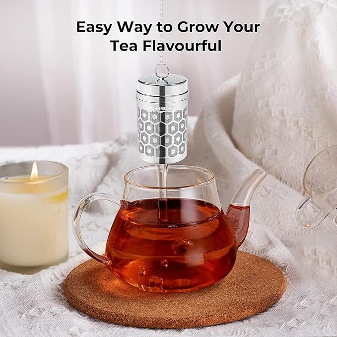 2 Pack Reinmoson Tea Strainers for Loose Tea, Extra Fine Mesh Tea Infuser, 304 Stainless Steel & Updated Slim Threaded Lid