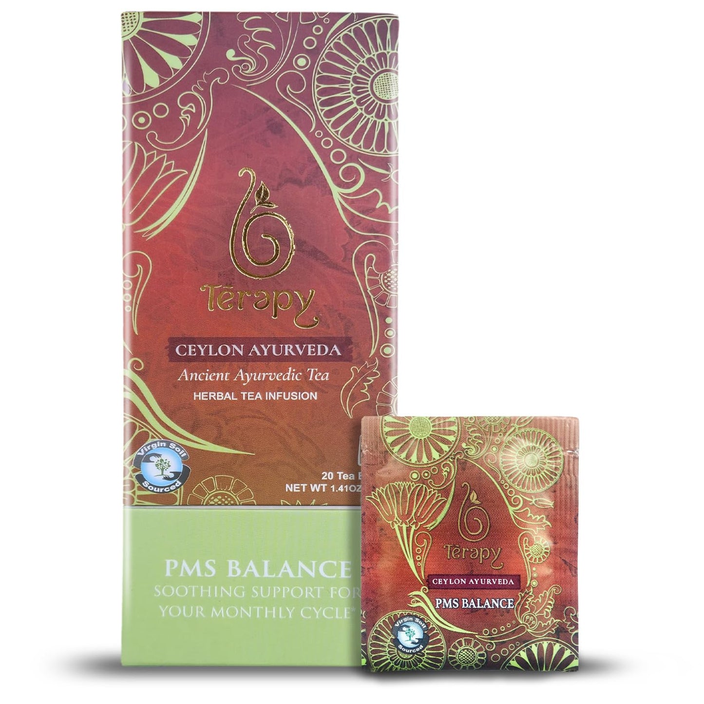 TERAPY Ceylon PMS Balance Tea for Women - Period Tea for PMS Relief, Menstrual Cycle and PCOS, Herbal Blend with Shatavari, Red Hibiscus, Cumin &amp; More - No Artificial Additives - 20 Teabags, 1 Pack
