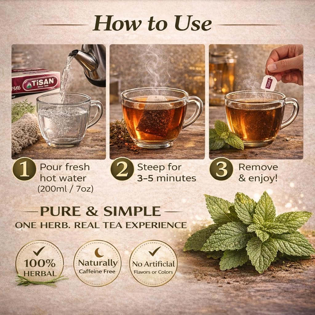 Tisan Melissa Tea (Lemon Balm) – 40 Individually Wrapped Tea Bags | Naturally Caffeine Free Herbal Infusion | Light Citrusy