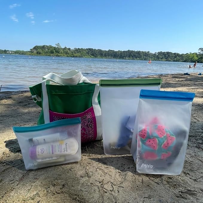 (re) zip Reusable Kitchen and Pantry Food Storage Bags – 2-Piece BPA-Free Leakproof Organization for Snacks, Chips, Cereal, Dry Goods – Airtight, Freezer and Dishwasher Safe, Aqua & Cobalt