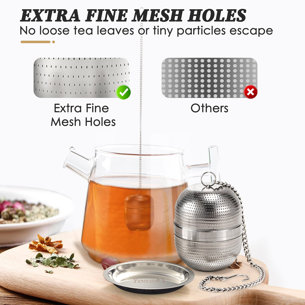 Yoassi 2 Pack Tea Infusers for Loose Tea, Extra Fine Mesh 18/8 Stainless Steel Tea Strainers, Loose Leaf Tea Steeper Tea Ball