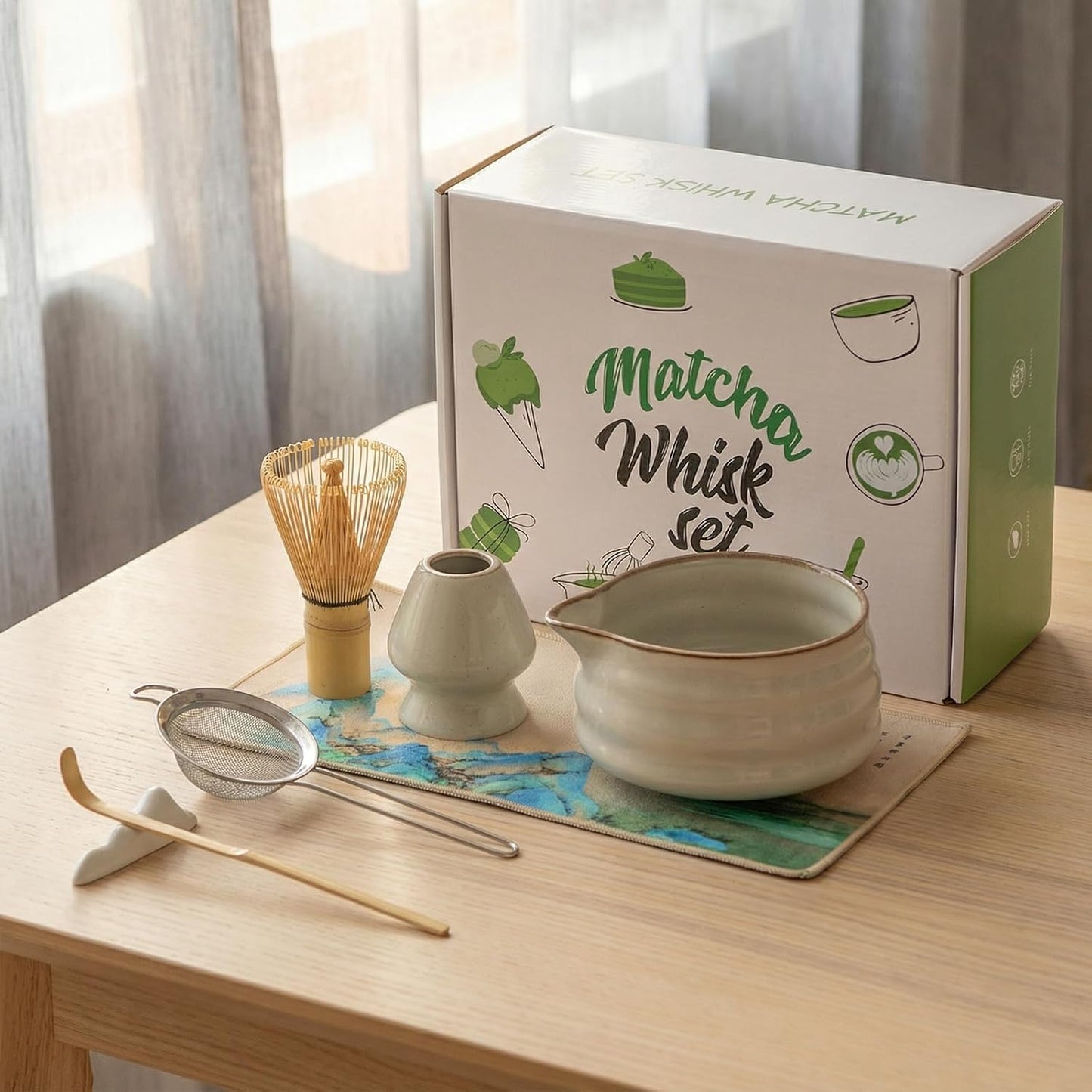 Matcha Whisk Set, Matcha Bowl and Whisk 7 pcs, Gray