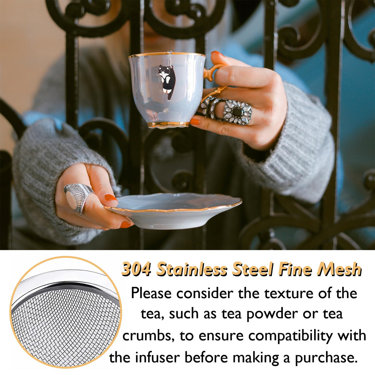PUSCOBSY Cat Tea Infuser Set - Enhance Your Tea Experience with Premium Loose Leaf Tea Strainers and Balls, 2 PCS Gold-Plated