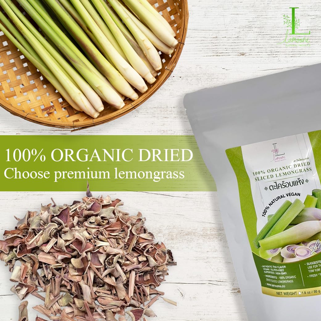 Lemongrass from Organic Thailand Farm, Premium Grade, 3.5 oz (100g), Lemon Grass for Tea, Drink And Food. Strong aroma and vibrant flavor.