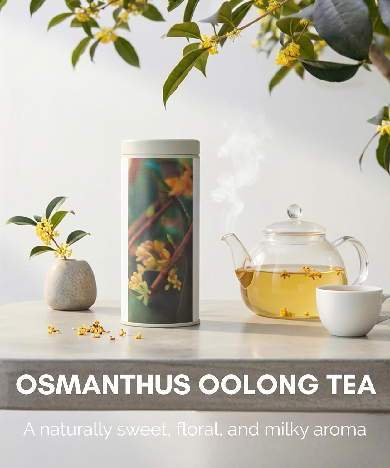 Premium Osmanthus Jin Xuan Oolong Loose Leaf Tea 1.76oz (50g) Taiwan High Mountain Tea, Natural Milky Aroma, Real Osmanthus Scented, Vacuum-Sealed for Peak Freshness, Serving 17-25 Cups